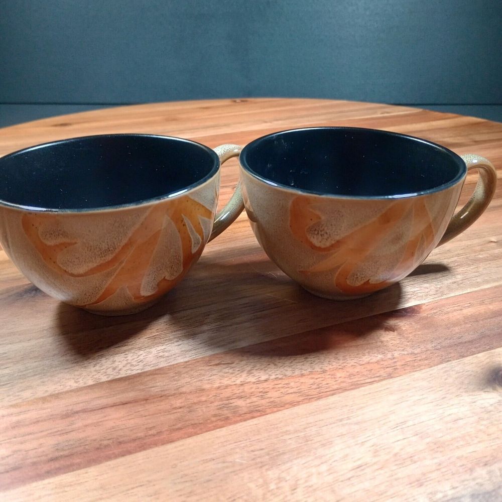 Pier 1 Kioko Lot of 2 Stoneware Coffee Tea Mugs Cups Speckled Hand Painted‎